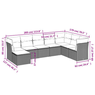 vidaXL 8-dijelni set vrtnih sofa od poliratana s jastucima sivi