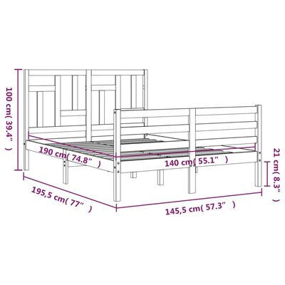 vidaXL Okvir kreveta s uzglavljem sivi 140 x 190 cm od masivnog drva