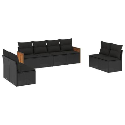 vidaXL 8-dijelni set vrtnih sofa od poliratana s jastucima crni