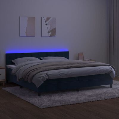 vidaXL Krevet box spring s madracem LED tamnoplavi 200x200 cm baršun