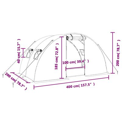 vidaXL Staklenik s čeličnim okvirom bijeli 8 m² 4 x 2 x 2 m