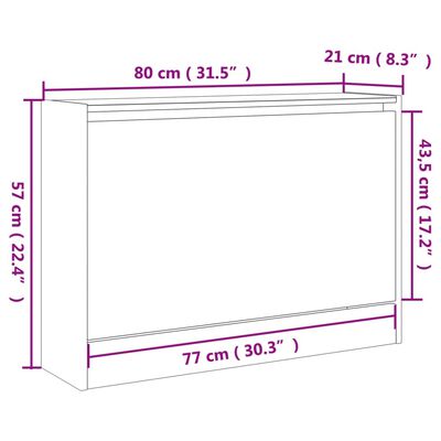 vidaXL Ormarić za cipele sivi hrast 80x21x57 cm konstruirano drvo