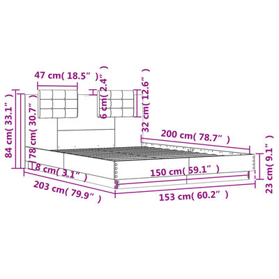 vidaXL Okvir kreveta s uzglavljem i LED svjetlima bijeli 150 x 200 cm