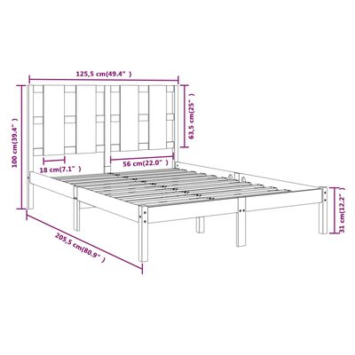 vidaXL Okvir za krevet od masivne borovine 120 x 200 cm