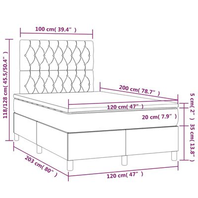 vidaXL Box spring krevet s madracem tamnosivi 120 x 200 cm baršunasti