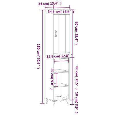 vidaXL Visoka komoda sjajna bijela 34,5x34x180 cm konstruirano drvo