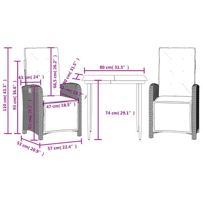 vidaXL 3-dijelni bistro set s jastucima bež od poliratana