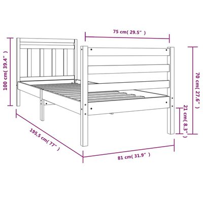 vidaXL Okvir za krevet od masivnog drva 75 x 190 cm mali