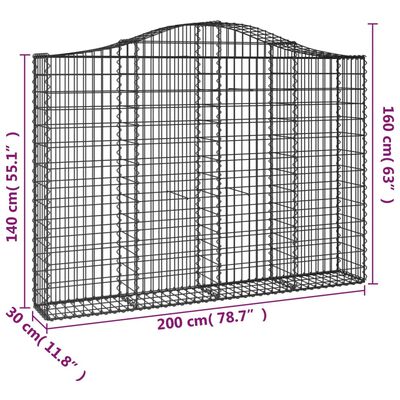 vidaXL Lučne gabionske košare 3 kom 200x30x40/60 cm pocinčano željezo