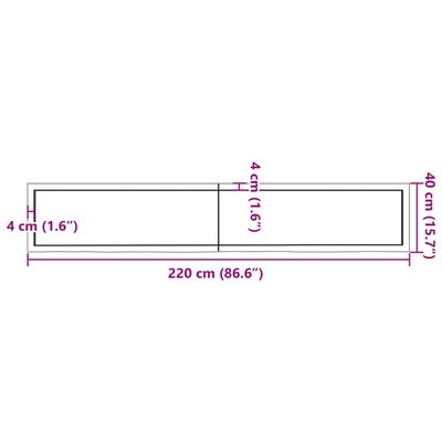 vidaXL Stolna ploča tamnosmeđa 220 x 40 x (2-6) cm obrađena hrastovina