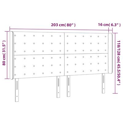 vidaXL Uzglavlje s ušima tamnosmeđe 203x16x118/128 cm od tkanine