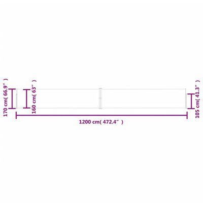 vidaXL Uvlačiva bočna tenda za terasu 170 x 1200 cm krem