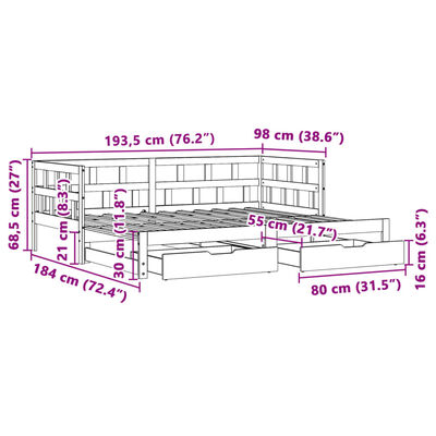 vidaXL Dnevni krevet na razvlačenje s ladicama bez madraca 90 x 190 cm