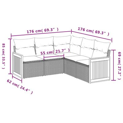 vidaXL 5-dijelni vrtni set sofa s jastucima bež od poliratana