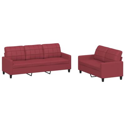 vidaXL 2-dijelni set sofa s jastucima boja vina od umjetne kože