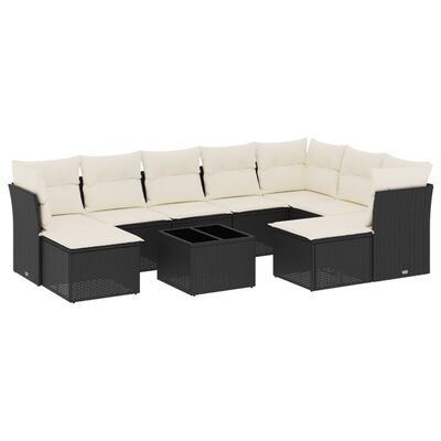 vidaXL 10-dijelni set vrtnih sofa s jastucima crni od poliratana