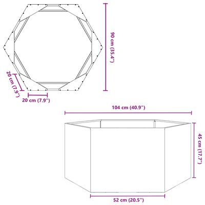 vidaXL Vrtna sadilica crna šesterokutna 104 x 90 x 45 cm čelična