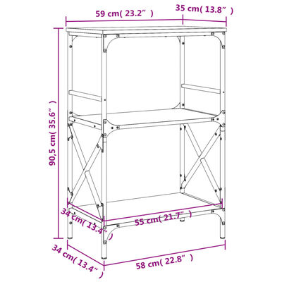 vidaXL Regal za knjige s 3 razine boja hrasta 59 x 35 x 90,5 cm drveni