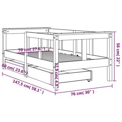 vidaXL Okvir za dječji krevet s ladicama bijeli 70x140 cm od borovine