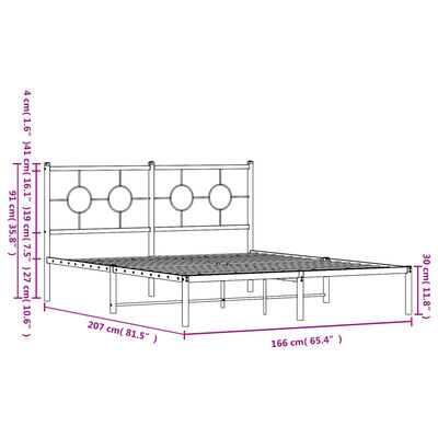 vidaXL Metalni okvir za krevet s uzglavljem crni 160x200 cm