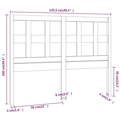 vidaXL Uzglavlje za krevet crno 125,5 x 4 x 100 cm od masivne borovine