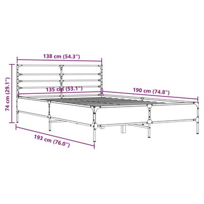 vidaXL Okvir za krevet boja hrasta 135x190cm konstruirano drvo i metal