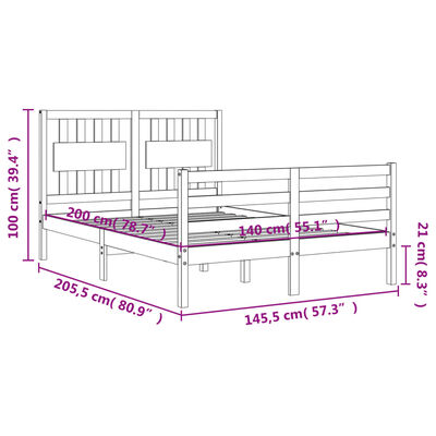 vidaXL Okvir za krevet s uzglavljem bijeli 140x200 cm od masivnog drva