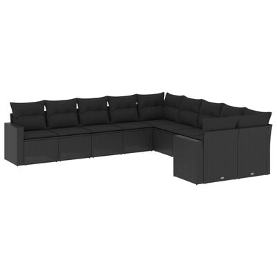 vidaXL 10-dijelni set vrtnih sofa s jastucima crni od poliratana