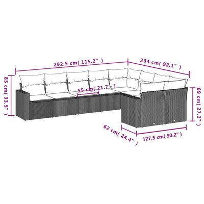 vidaXL 9-dijelni set vrtnih sofa s jastucima crni od poliratana