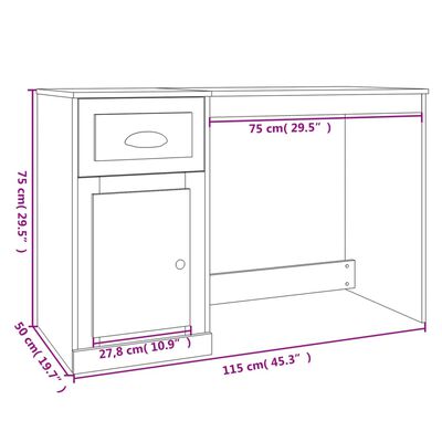 vidaXL Radni stol s ladicom boja smeđeg hrasta 115 x 50 x 75 cm drveni