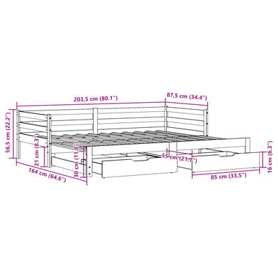 vidaXL Dnevni krevet na razvlačenje s ladicama bez madraca 80 x 200 cm