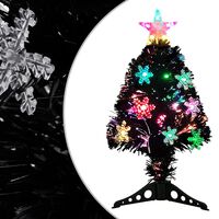 vidaXL Božićno drvce s LED snježnim pahuljama crno 64cm optička vlakna
