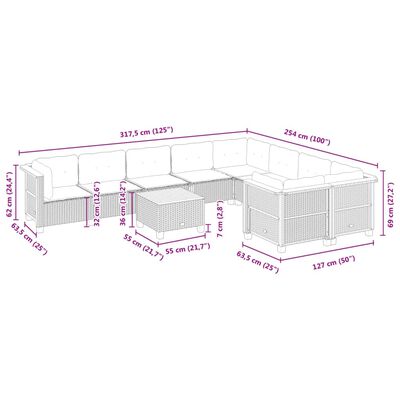 vidaXL 10-dijelni set vrtnih sofa od poliratana s jastucima sivi