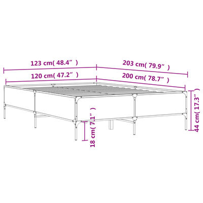 vidaXL Okvir kreveta boja hrasta 120x200 cm konstruirano drvo i metal