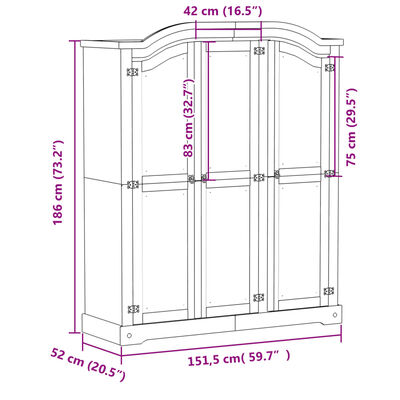 vidaXL Ormar Corona 151,5 x 52 x 186 cm od masivne borovine