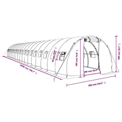 vidaXL Staklenik s čeličnim okvirom bijeli 54 m² 18 x 3 x 2 m