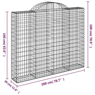 vidaXL Gabionska košara s lukom 200x30x160/180 cm pocinčano željezo