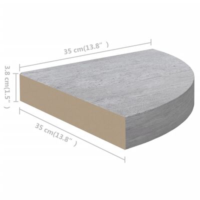 vidaXL Kutne zidne police 2 kom siva boja betona 35 x 35 x 3,8 cm MDF