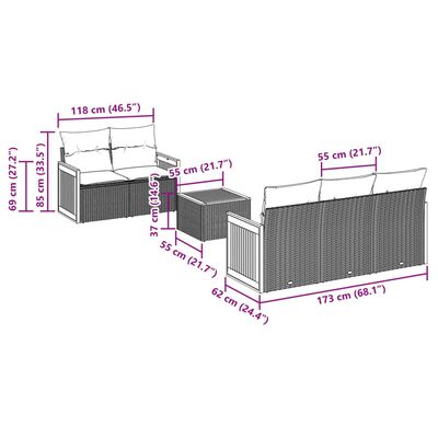 vidaXL 6-dijelni set vrtnih sofa s jastucima crni od poliratana