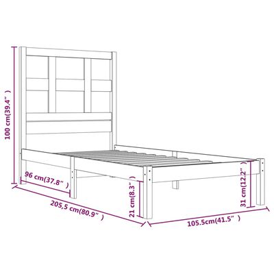 vidaXL Okvir za krevet od masivne borovine boja meda 100 x 200 cm