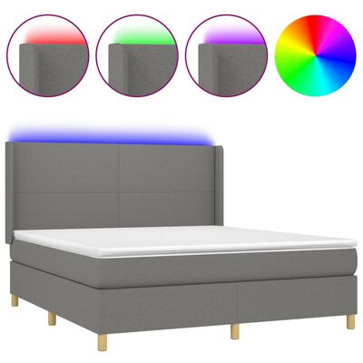 vidaXL Krevet box spring s madracem LED tamnosivi 180x200 cm tkanina