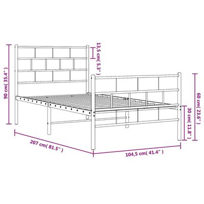 vidaXL Metalni okvir kreveta uzglavlje i podnožje bijeli 100x200 cm