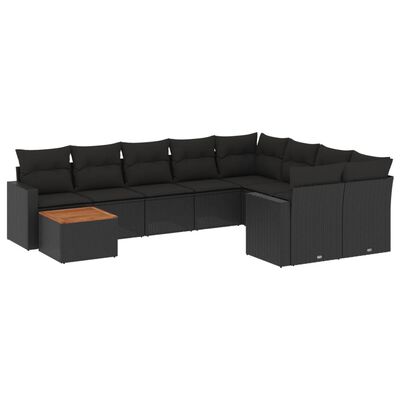 vidaXL 10-dijelni set vrtnih sofa s jastucima crni od poliratana