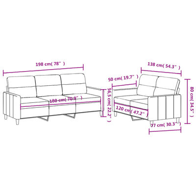 vidaXL 2-dijelni set sofa s jastucima svjetložuti od tkanine