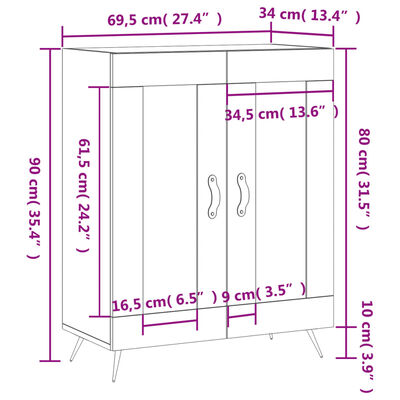 vidaXL Komoda sjajna bijela 69,5x34x90 cm od konstruiranog drva