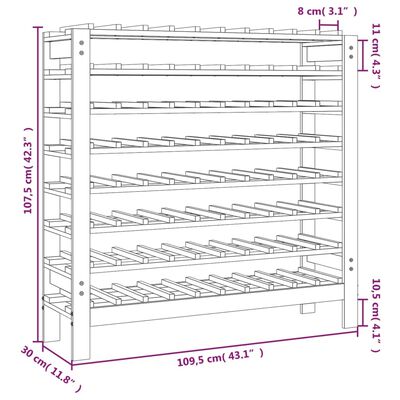 vidaXL Stalak za vino 109,5x30x107,5 cm od masivne borovine