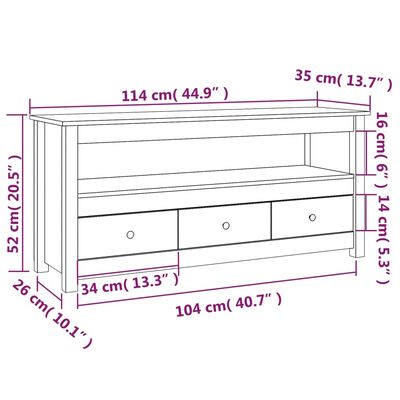 vidaXL TV ormarić bijeli 114 x 35 x 52 cm od masivne borovine