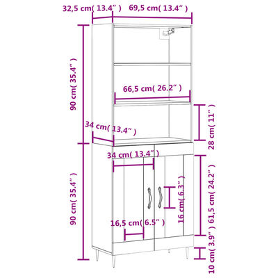 vidaXL Visoka komoda boja hrasta 69,5x34x180 cm od konstruiranog drva