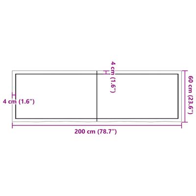 vidaXL Zidna polica tamnosmeđa 200x60x(2-4) cm od obrađene hrastovine