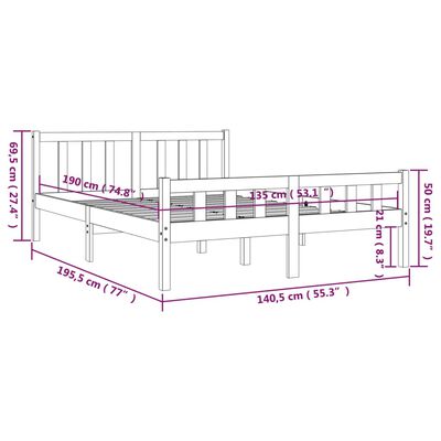 vidaXL Okvir za krevet od masivnog drva sivi 135 x 190 cm bračni